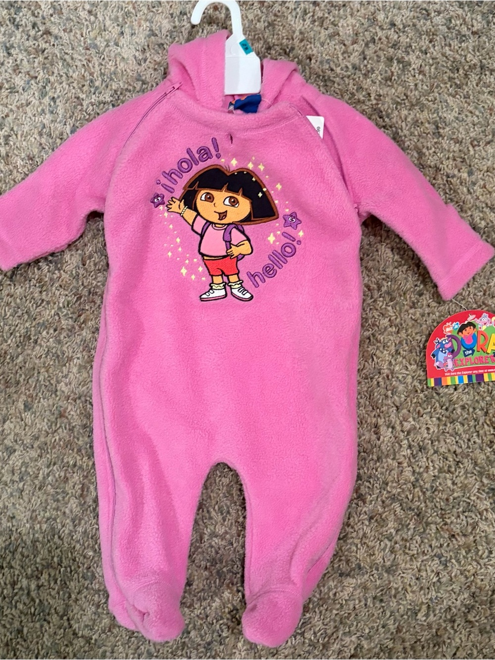 Dora the Explorer Pink/Purple 3/6 M Bunting Snowsuit Fleece Hard to Find Vintage